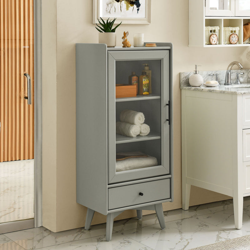 Supfirm Modern Bathroom Storage Cabinet & Floor Standing cabinet with Glass Door with Double Adjustable Shelves and One Drawer, Extra Storage Space on Top, Gray(19.75"×13.75"×46")