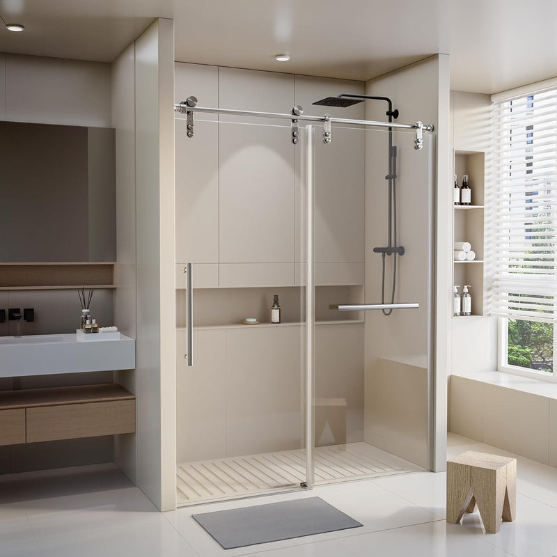 Supfirm Frameless Shower Door with Rust-Resistant Stainless Steel, Explosion-Proof Glass, and Easy Installation 60*76