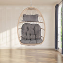 Supfirm Outdoor Garden Rattan Egg Swing Chair Hanging Chair Wood+Light Gray