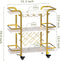Gold Bar Cart with 3 Tiers for Stylish Storage, Home Bar Serving Cart with 4 Rows of Glass Holders & 8 Wine Racks, Modern Marbled Solid Wood Cart on Lockable Wheels, Coffee Bar Cart for Kitchen - Supfirm