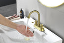 Supfirm 4 Inch 2 Handle Centerset  gold Lead-Free Bathroom Faucet, with Copper Pop Up Drain and 2 Water Supply Lines