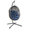 Supfirm Hanging Swing Egg Chair with Stand,Outdoor Patio Wicker Tear Drop Shape Hammock Chair with Cushion (Navy Blue)