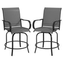 Supfirm Outdoor Bar Stools with Armrests, Set of 2 360° Swivel Bar Height Patio Chairs with High-Density Mesh Fabric, Steel Frame Dining Chairs for Balcony, Poolside, Backyard, Gray