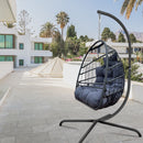 Swing Egg Chair with Stand Indoor Outdoor Wicker Rattan Patio Basket Hanging Chair with C Type bracket , with cushion and pillow,Patio Wicker folding Hanging Chair( Special construction cup holder