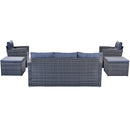 Supfirm GO 6-piece All-Weather Wicker PE rattan Patio Outdoor Dining Conversation Sectional Set with coffee table, wicker sofas, ottomans,  removable cushions (Dark grey wicker, Light grey cushion)