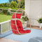 Supfirm Outdoor Garden Rattan Egg Swing Chair Hanging Chair Wood+Red cushion