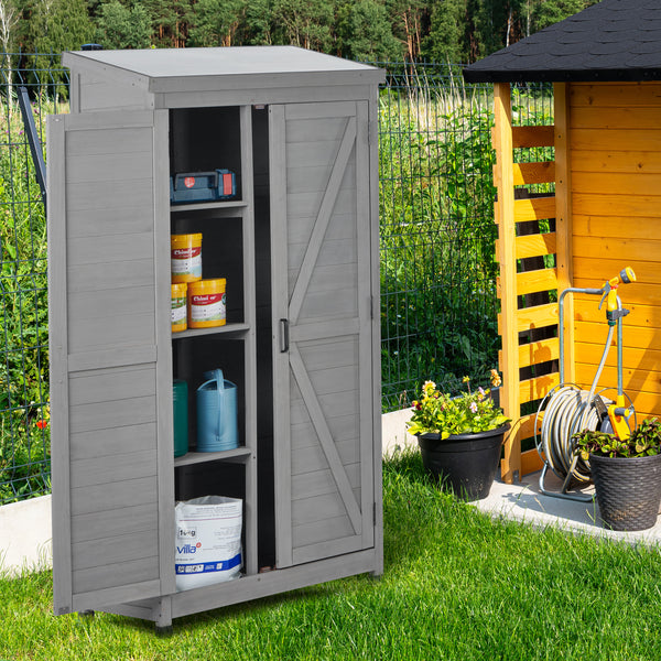 Supfirm Outdoor Storage Cabinet and Metal Top,Garden Storage Shed,Outdoor 68 Inches Wood Tall Shed for Yard and Patio
