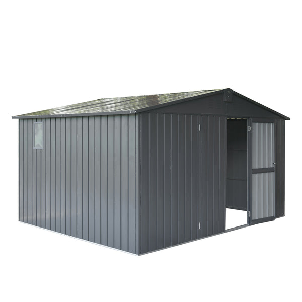 Supfirm Backyard Storage Shed 11'x 9' with Galvanized Steel Frame & Windows, Outdoor Garden Shed Metal Utility Tool Storage Room with Lockable Door for Patio(Dark Gray)