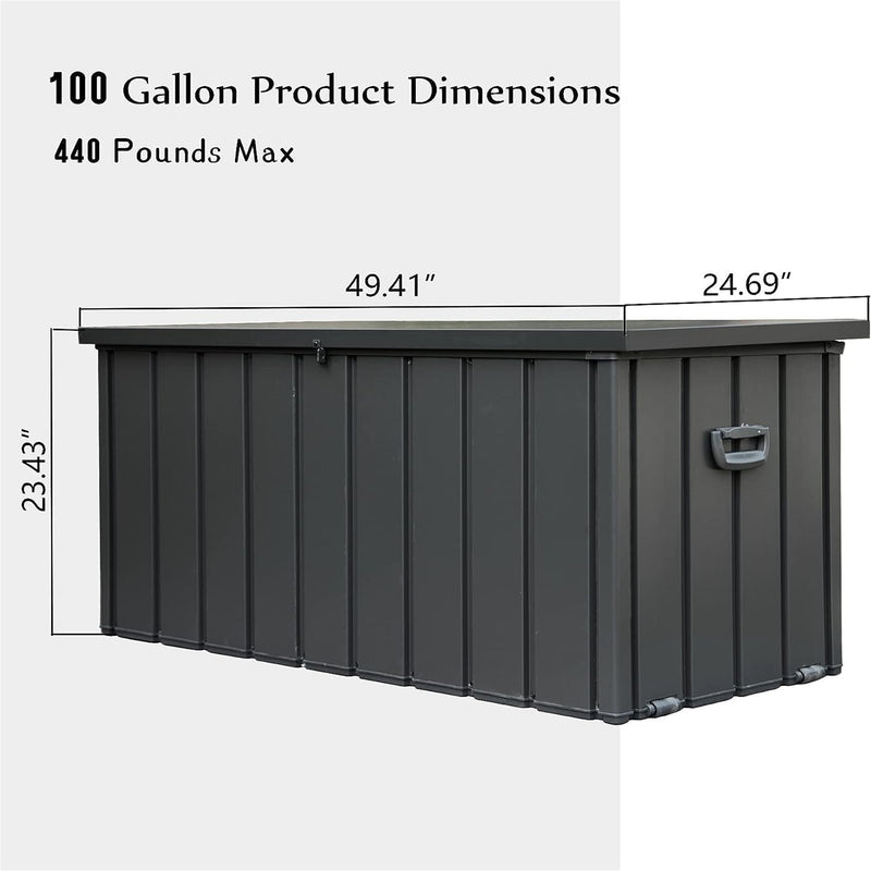 Supfirm 100 Gallon Outdoor Storage Deck Box Waterproof, Large Patio Storage Bin for Outside Cushions, Throw Pillows, Garden Tools, Lockable (Dark Gray)
