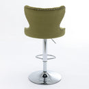 Swivel Velvet Barstools Adjusatble Seat Height from 25-33 Inch, Modern Upholstered Chrome base Bar Stools with Backs Comfortable Tufted for Home Pub and Kitchen Island,Olive-Green, SW1844OL,Set of 2 - Supfirm