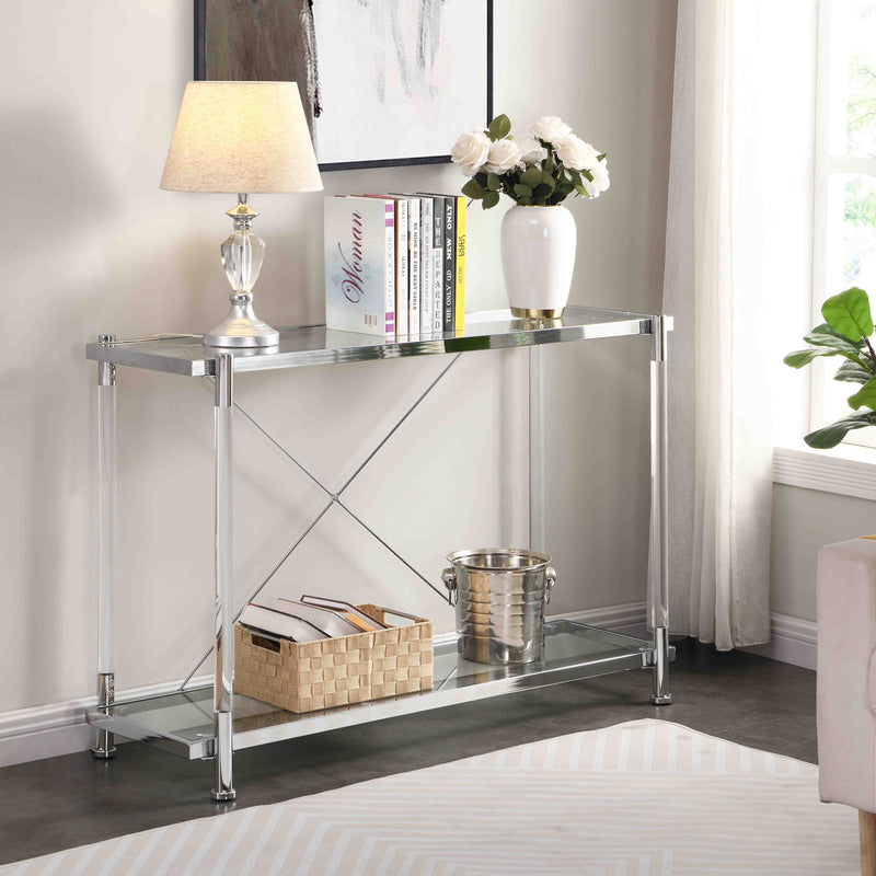 Supfirm 43.31'' Chrome Glass Sofa Table, Acrylic Side Table, Console Table for Living Room& Bedroom