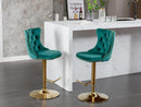 A&A Furniture,Golden Swivel Velvet Barstools Adjusatble Seat Height from 25-33 Inch, Modern Upholstered Bar Stools with Backs Comfortable Tufted for Home Pub and Kitchen Island（Green,Set of 2） - Supfirm