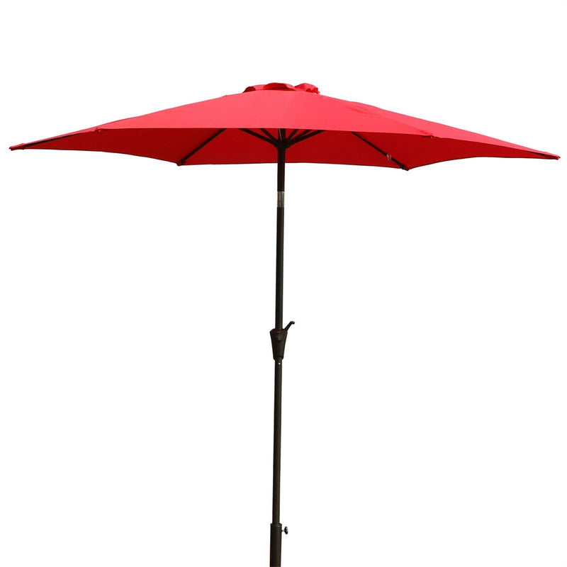 Supfirm 8.8 feet Outdoor Aluminum Patio Umbrella, Patio Umbrella, Market Umbrella with 42 Pound Square Resin Umbrella Base, Push Button Tilt and Crank lift, Red