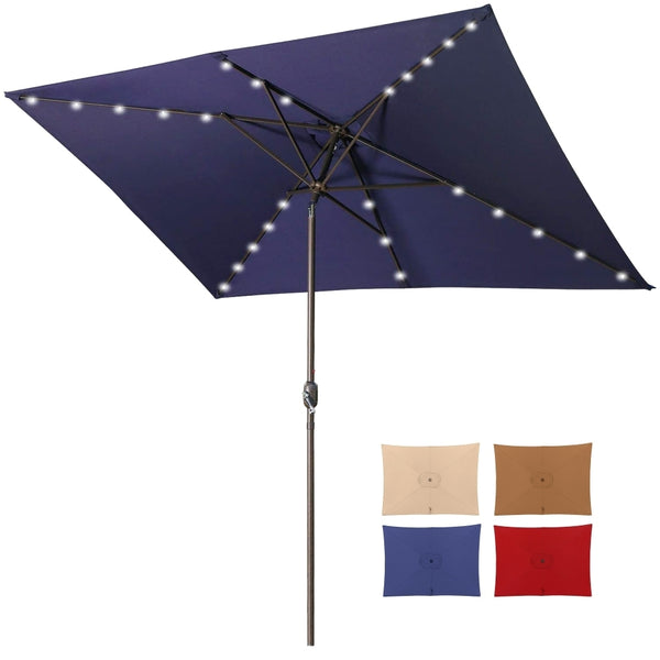 Supfirm Adjustable Tilt Led Lights Blue Rectangular Patio Large Umbrella For Beach Outside Outdoor