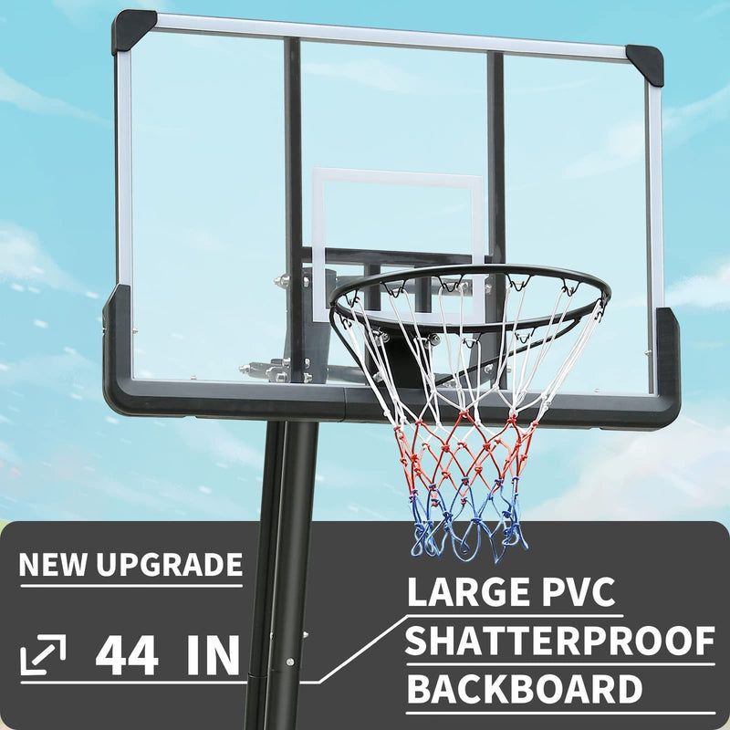 Supfirm Height Adjustable 7 to 10ft Basketball Hoop 44 Inch Backboard Portable Basketball Goal System with Stable Base and Wheels, use for Outdoor