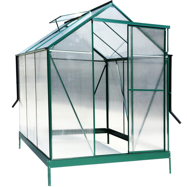 Supfirm 6.3'*6.2'*7' Polycarbonate Greenhouse, Heavy Duty Outdoor Aluminum Walk-in Green House Kit with Rain Gutter, Vent and Door for Backyard Garden, color green