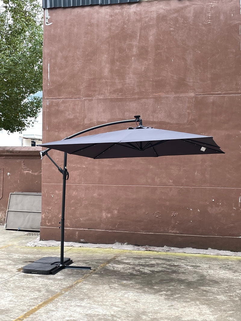 Supfirm Square 2.5X2.5M Outdoor Patio Umbrella Solar Powered LED Lighted Sun Shade Market Waterproof 8 Ribs Umbrella with Crank and Cross Base for Garden Deck Backyard Pool Shade Outside Deck Swimming Pool