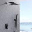 Supfirm Shower System Shower Faucet Combo Set Wall Mounted with 12" Rainfall Shower Head and handheld shower faucet, Matt Black Finish with Brass Valve Rough-In