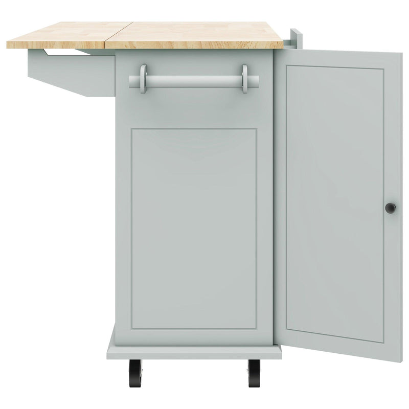 Kitchen Island with Drop Leaf, 53.9" Width Rolling Kitchen Cart on Wheels with Internal Storage Rack and 3 Tier Pull Out Cabinet Organizer, Kitchen Storage Cart with Spice Rack, Towel Rack (Grey Blue) - Supfirm