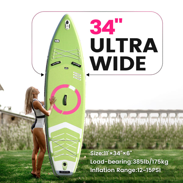 Supfirm Inflatable Stand Up Paddle Board 11'x34"x6" With Premium SUP Accessories & Backpack, Wide Stance, Bottom Fin for Paddling, Paddle, Leash, Surf Control, Non-Slip Deck for Youth & Adult