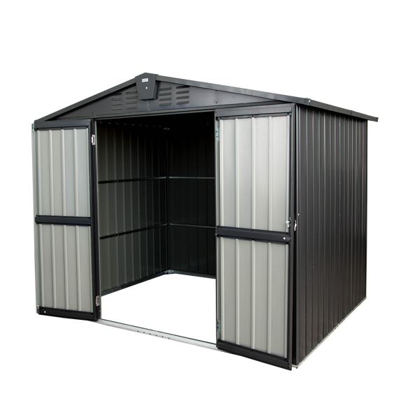 Supfirm Outdoor Storage Shed 8.2'x 6.2', Metal Garden Shed for Bike, Trash Can, Galvanized Steel Outdoor Storage Cabinet with Lockable Door for Backyard, Patio, Lawn (8.2x6.2ft, Black)