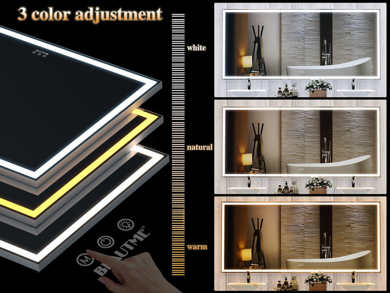 Supfirm 72X32 inch Oversized LED Bathroom Mirror Wall Mounted Mirror with 3 Color Modes Aluminum Frame Wall Mirror Large Full Length Mirror with Lights Lighted Full Body Mirror for Bedroom Living Room, Silver