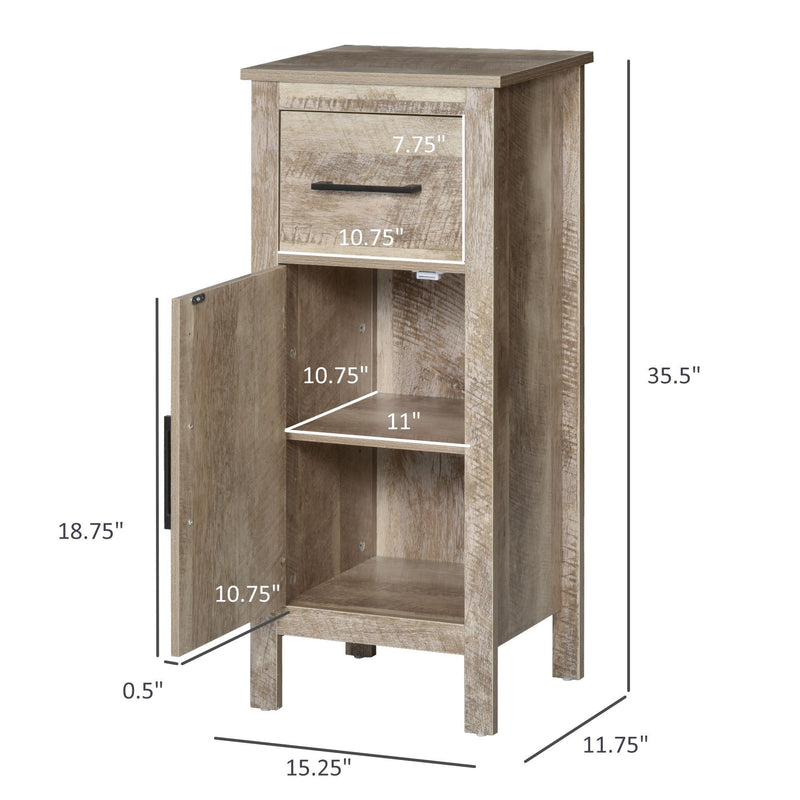 Supfirm kleankin Bathroom Floor Cabinet Storage Cupboard with Drawer and Adjustable Shelf for Entryway or Living Room, Barnwood