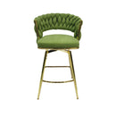 Bar Chair Linen Woven Bar Stool Set of 2,Golden legs Barstools No Adjustable Kitchen Island Chairs,360 Swivel Bar Stools Upholstered Bar Chair Counter Stool Arm Chairs with Back Footrest, (Green) - Supfirm