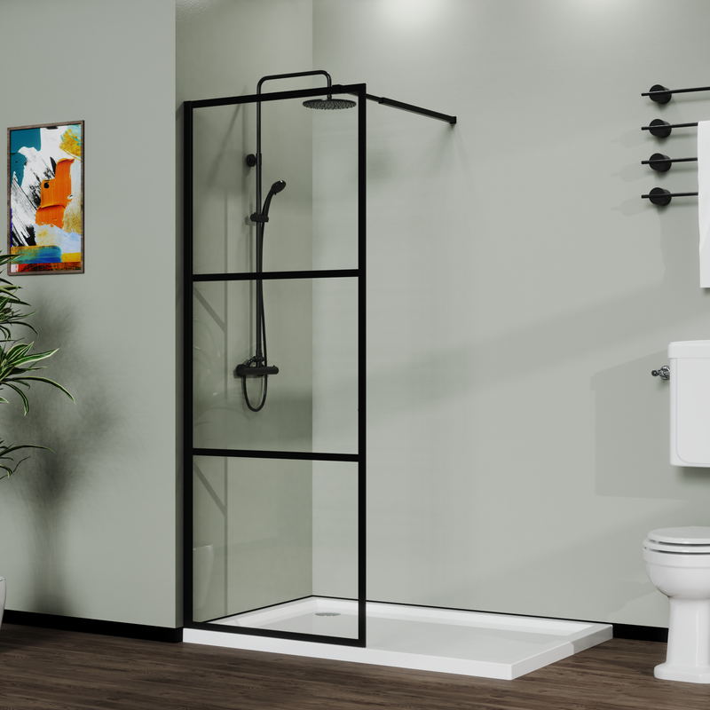 Supfirm Goodyo 34" Shower Screen Door Walk-in Wet-room, Black, 3-panel Style
