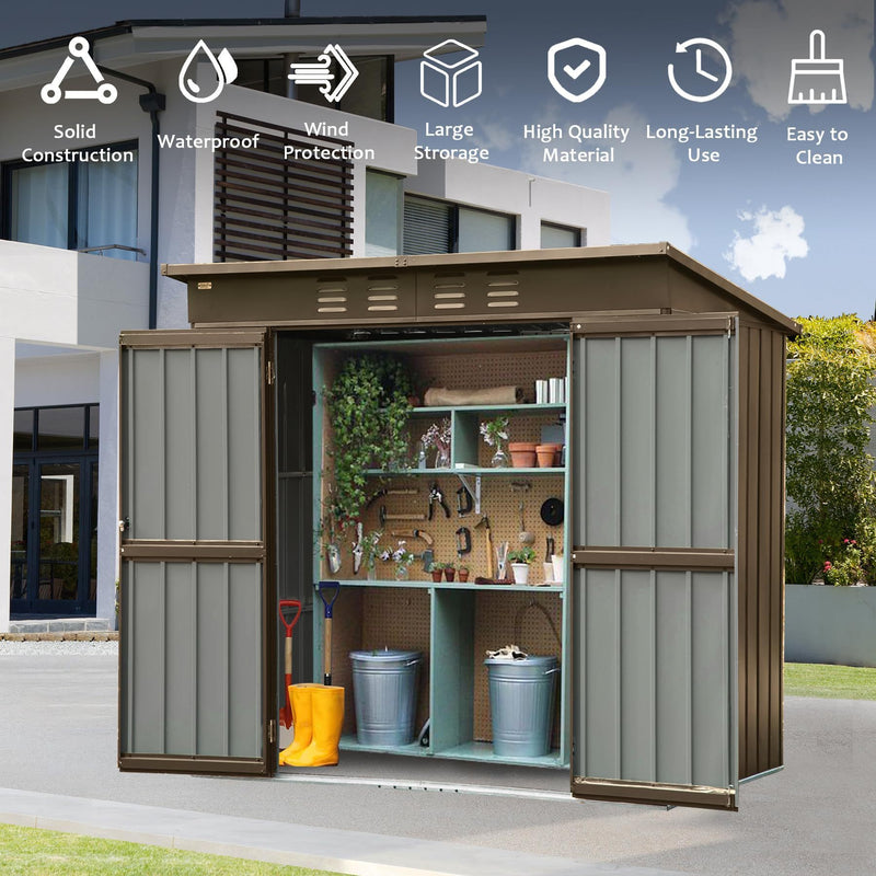 Supfirm Outdoor Storage Shed 6x4 FT, Metal Tool Sheds Storage House with Lockable Double Door, Large Bike Shed Waterproof for Garden, Backyard, Lawn