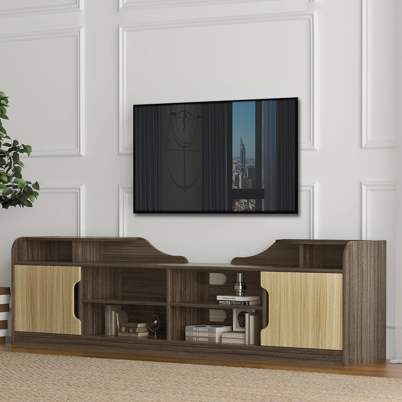 70.87Inches morden TV Stand,high glossy front TV Cabinet,The cabinet body and the door panel are embossed, showing elegancecan be assembled in Lounge Room, Living Room or Bedroom,color:Beige+Brown - Supfirm