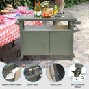 Supfirm Grill Carts Outdoor Storage Cabinet with Wheels, Metal Outdoor Grill Table Kitchen Dining Table Cooking Prep BBQ Table for Patio, Kitchen Island, Home Party, Bar (Grey)