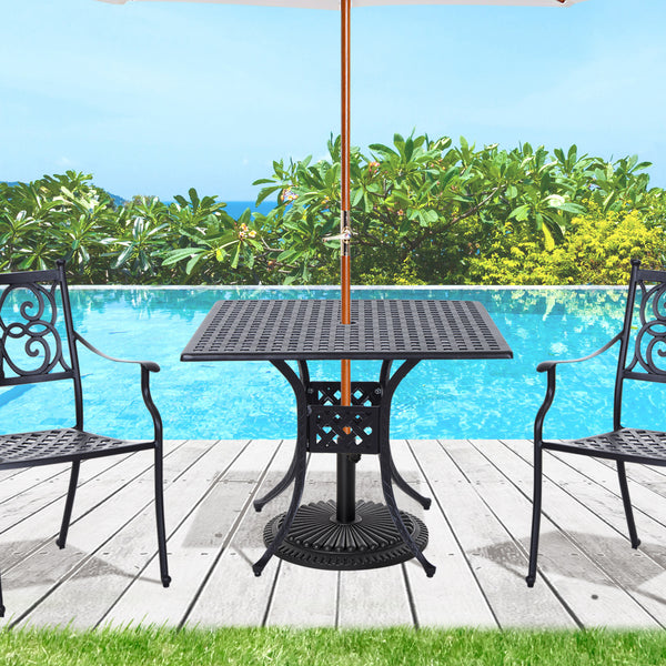 Supfirm 36" Square Patio Dining Table with 2" Dia Umbrella Hole, Cast Aluminum Outdoor Dining Table, Outdoor Bistro Table for Garden, Backyard, Porch, Black