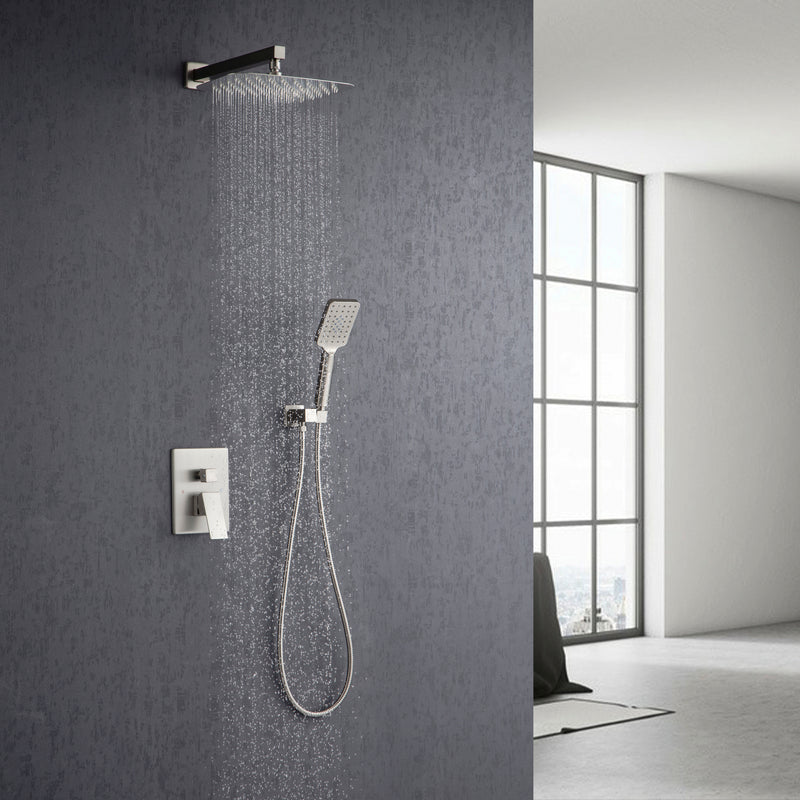Supfirm Shower Faucet Set Shower System with 12 Inch Rain Shower Head and Handheld, Bathroom Shower Combo Set Wall Mounted System Rough-in Valve Body and Trim Included.