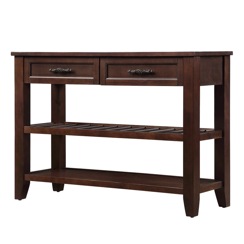 Supfirm Console Sofa Table with 2 Storage Drawers and 2 Tiers Shelves, Mid-Century Style 42'' Solid Wood Buffet Sideboard for Living Room Furniture Kitchen Dining Room Entryway Hallway, Espresso