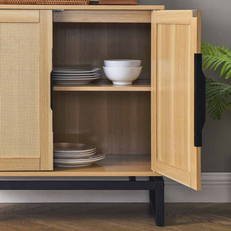Cabinet,Sideboard,Natural rattan 2 door cabinet,with 1 Adjustable Inner Shelves,rattan - Supfirm