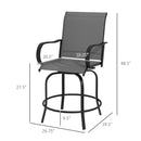 Supfirm Outdoor Bar Stools with Armrests, Set of 2 360° Swivel Bar Height Patio Chairs with High-Density Mesh Fabric, Steel Frame Dining Chairs for Balcony, Poolside, Backyard, Gray