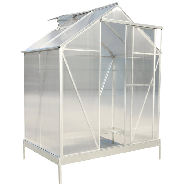 Supfirm 6.3'*4.2'*7' Polycarbonate Greenhouse, Heavy Duty Outdoor Aluminum Walk-in Green House Kit with Rain Gutter, Vent and Door for Backyard Garden,   color aluminium