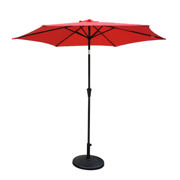 Supfirm 8.8 feet Outdoor Aluminum Patio Umbrella, Patio Umbrella, Market Umbrella with 42 pounds Round Resin Umbrella Base, Push Button Tilt and Crank lift, Red