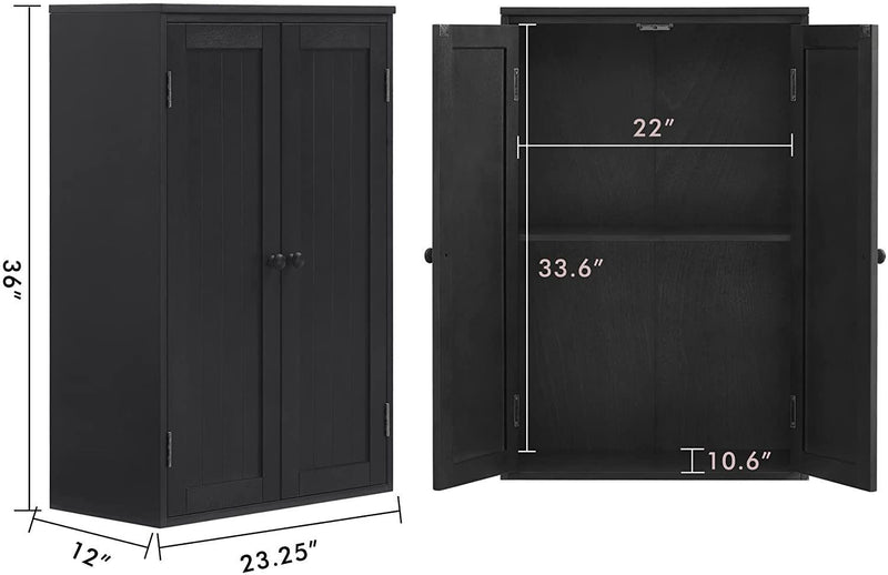 Supfirm Bathroom Storage Cabinet Freestanding Wooden Floor Cabinet with Adjustable Shelf and Double Door Black