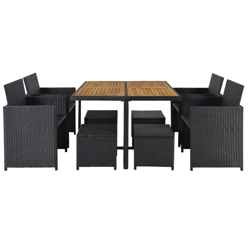 Supfirm TOPMAX Patio All-Weather PE Wicker Dining Table Set with Wood Tabletop for 8, Black Rattan+Beige Cushion (9-Piece)