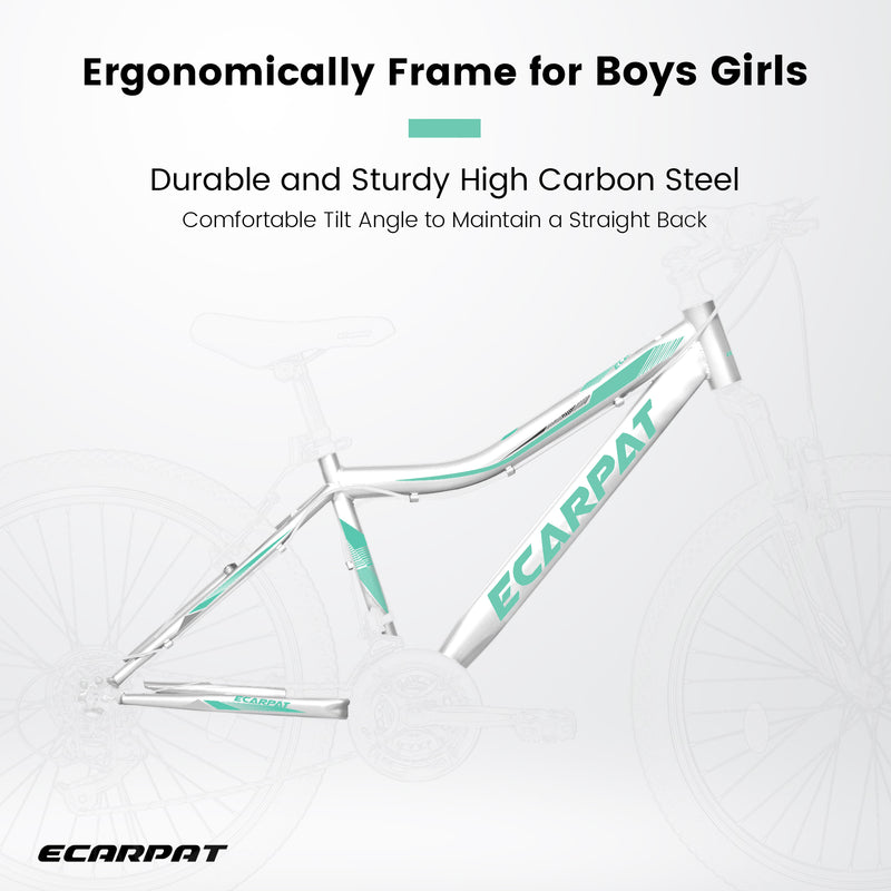 Supfirm A24208 Ecarpat 24  Inch Mountain Bike, 21-Speed V-Brake, Front Suspension,  Carbon Steel Frame Mountain Bike For  Teenagers Girls Women Bicycles