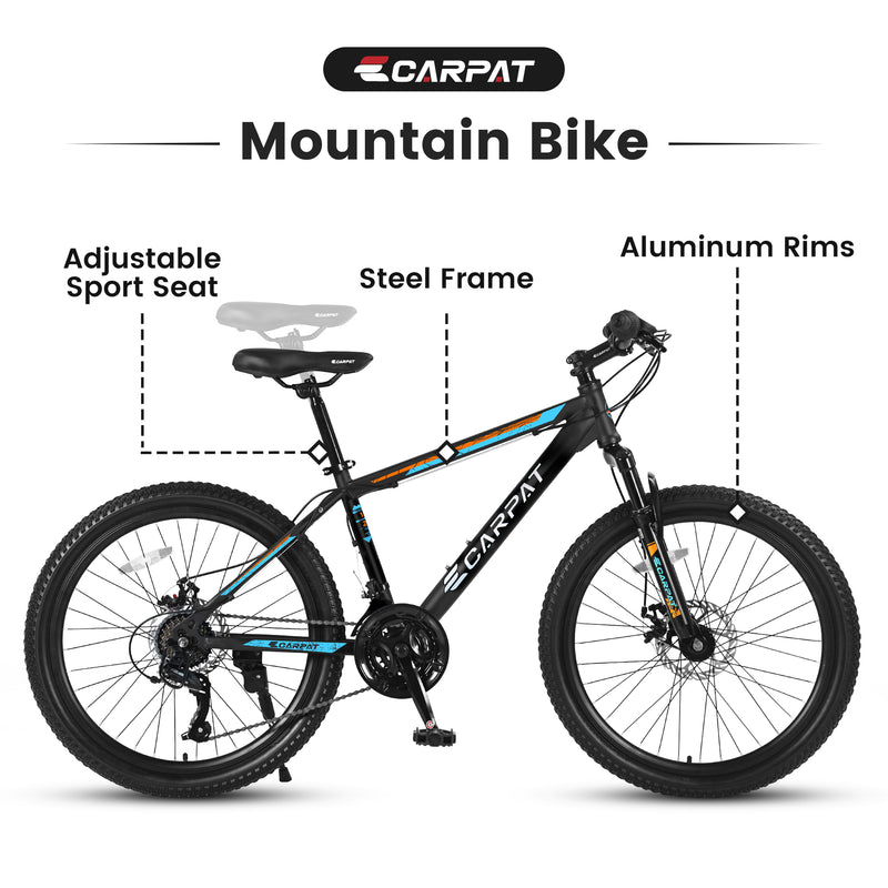 Supfirm S26102 26 Inch Mountain Bike,  21 Speeds with Mechanical Disc Brakes, High-Carbon Steel Frame, Suspension MTB Bikes Mountain Bicycle for Adult & Teenagers