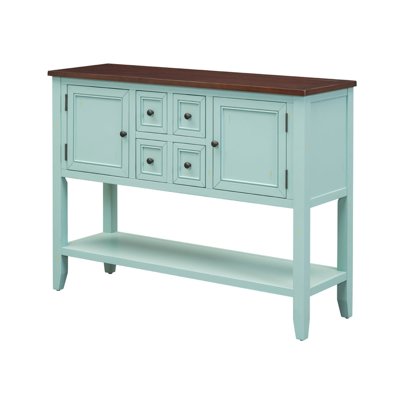 Supfirm TREXM Cambridge Series  Ample Storage Vintage Console Table with Four Small Drawers and Bottom Shelf for Living Rooms, Entrances and Kitchens (Retro Blue, OLD SKU: WF190263AAC)