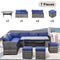 Supfirm Outdoor Patio Furniture Set,7 Pieces Outdoor Sectional Conversation Sofa with Dining Table,Chairs and Ottomans,All Weather PE Rattan and Steel Frame,With Backrest and Removable Cushions(Grey+Blue)