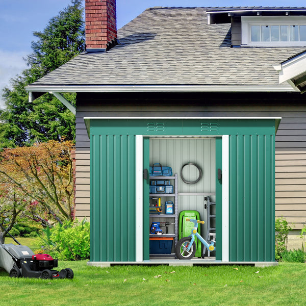 Supfirm 4.2 x 9.1 Ft Outdoor Storage Shed, Metal Tool Shed with Lockable Doors Vents, Utility Garden Shed for Patio Lawn Backyard, Green