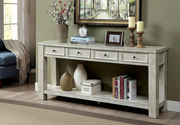 Supfirm Sofa Table Antique White Rustic Solid wood Storage Table Open Shelf Bottom Living Room 1pc Side Table.