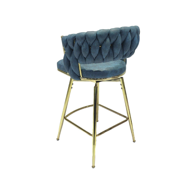 Bar Chair Suede Woven Bar Stool Set of 4,Golden legs Barstools No Adjustable Kitchen Island Seat Chairs,360 Swivel Bar Stools Upholstered Bar Chair Counter Stool Arm Chairs with Back Footrest, (Blue) - Supfirm