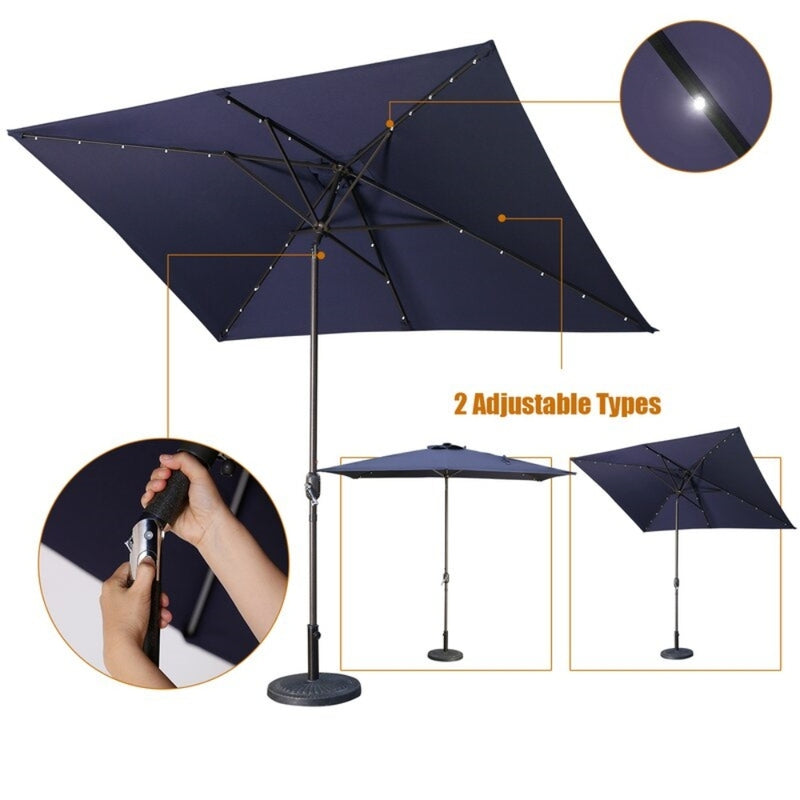 Supfirm Adjustable Tilt Led Lights Blue Rectangular Patio Large Umbrella For Beach Outside Outdoor