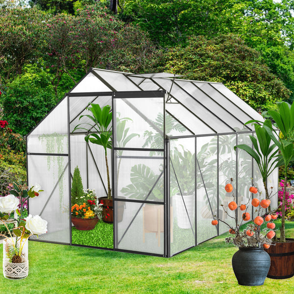 Supfirm 6x12 FT Polycarbonate Greenhouse Raised Base and Anchor Aluminum Heavy Duty Walk-in Greenhouses for Outdoor Backyard in All Season,Black